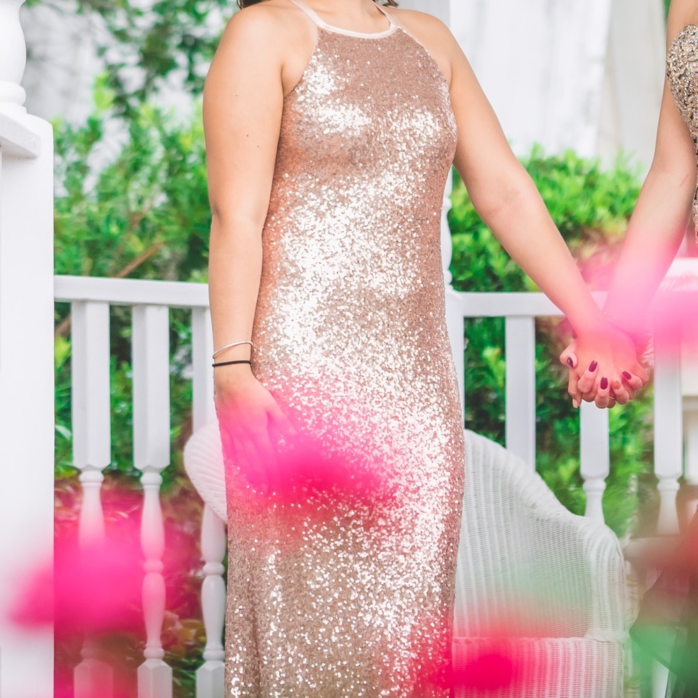 Rose gold sequin long formal dress!